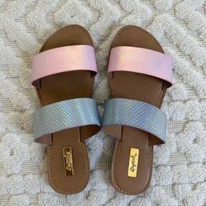 Qupid Mermaid Holographic Athena Slide Sandals Size 7 Woman